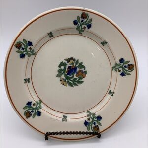 Set Of 2 Old Ivory Syracuse China Saucers Blue Brown Flowers 7-3/16 Vintage